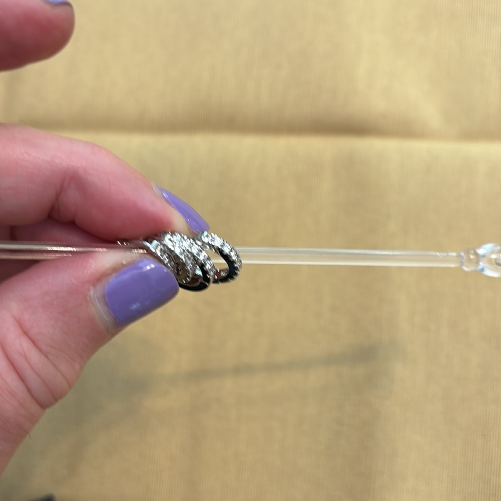 CZ- 2pair bar snap closure snug small hoop silver-tone earrings - Picture 9 of 10